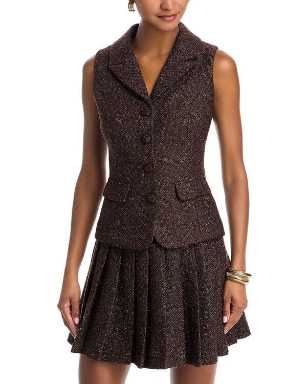 アクア レディース アウター ベスト ツイード AQUA Tweed Vest Exclusive BrownGold ブラウン
