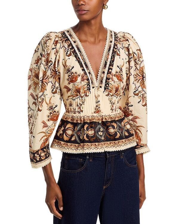 ファーム レディース トップス シャツ コットン レース FARM Rio Majestic Garden Lace Puff Sleeve Cotton Top Majestic Garden