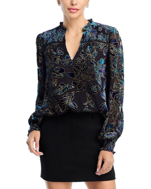 アクア レディース トップス シャツ ベルベット ブラウス AQUA Velvet Burnout Boho Blouse Exclusive Blue ブルー