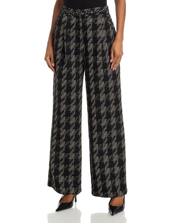 アクア レディース ボトムス カジュアルパンツ ワイドレッグ トール ツイード AQUA Metallic Tweed Wide Leg Pants Exclusive BlackGold ブラック