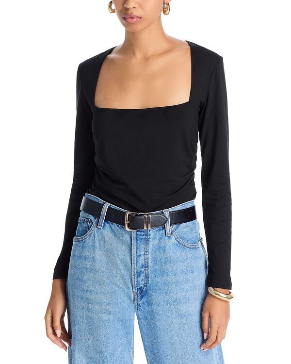 アクア レディース トップス シャツ ギャザー AQUA Ruched Waist Square Neck Top Exclusive Black ブラック 9,485円