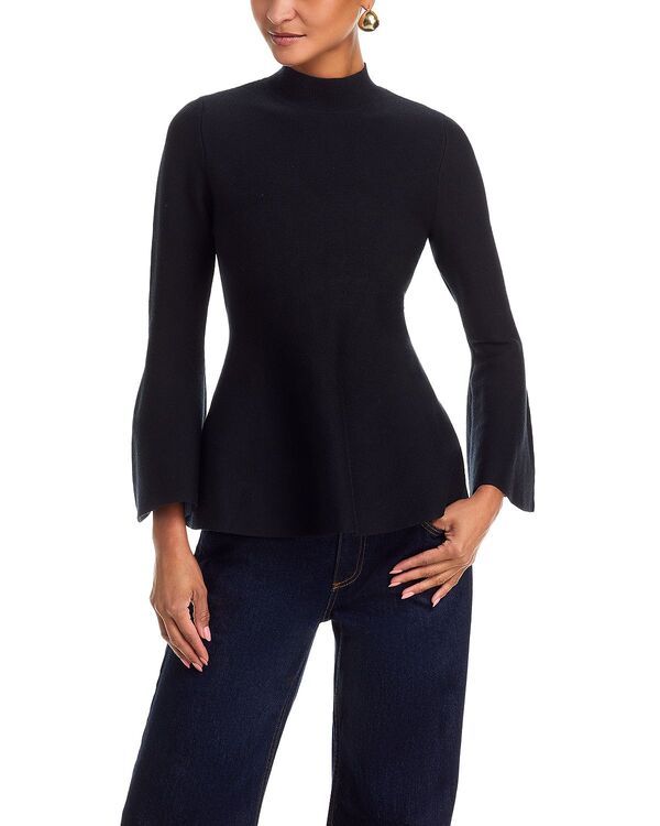 アクア レディース トップス シャツ モックネック AQUA Mock Neck Bell Sleeve Top Exclusive Black ブラック