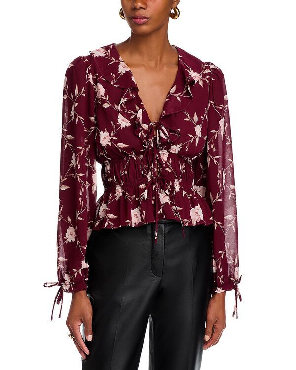 ワイフ レディース トップス シャツ WAYF Veranda Long Sleeve Top Burgundy Lattice バーガンディ