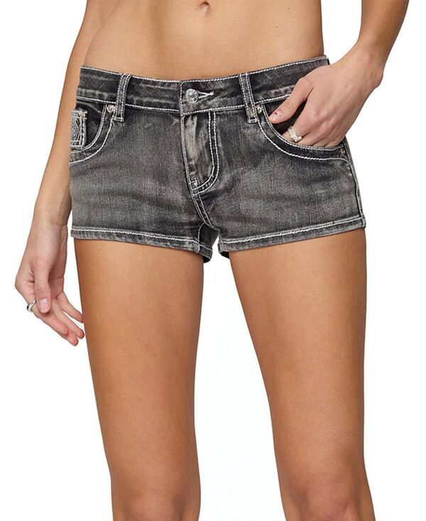 アディクテッド レディース ボトムス ハーフパンツ・ショーツ ローライズ ショートパンツ 刺繍 デニム Edikted La Embroidered Low Rise Denim Shorts Black Washed ブラック 14,045円