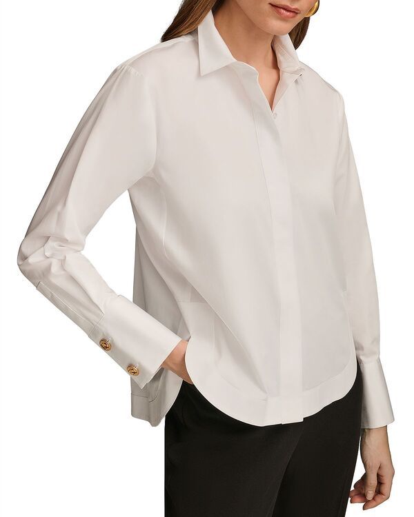 ダナ キャラン ニューヨーク レディース トップス シャツ ボタンダウン コットン ダウン Donna Karanew York Cotton Collared Button Down Shirt White ホワイト