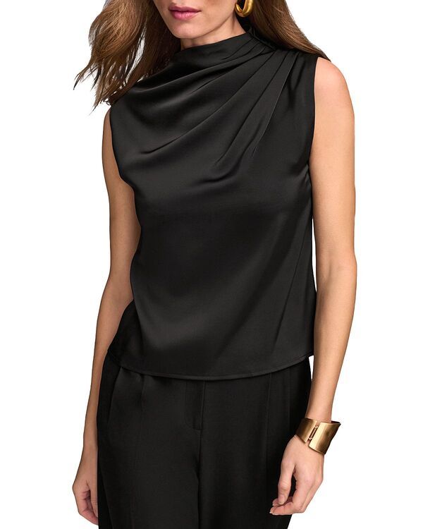ダナ キャラン ニューヨーク レディース トップス シャツ ハイネック ドレープ ノースリーブ Donna Karanew York Draped High Neck Sleeveless Top Black ブラック