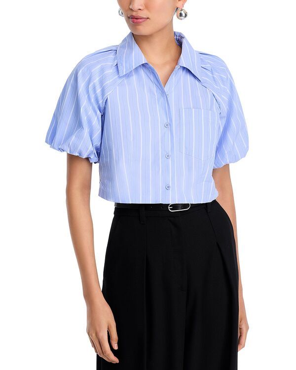 スティーブ マデン レディース トップス シャツ STEVE MADDEN Reece Striped Puff Sleeve Shirt Soft Blue ブルー