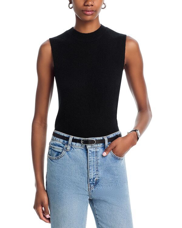 アクア レディース アウター ニット・セーター クルーネック ベスト AQUA 100 Cashmere Crewneck Sweater Vest Exclusive Black ブラック