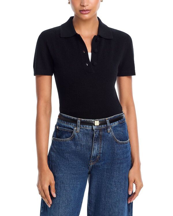 アクア レディース アウター ニット・セーター ポロシャツ AQUA 100 Cashmere Polo Sweater Exclusive Black ブラック