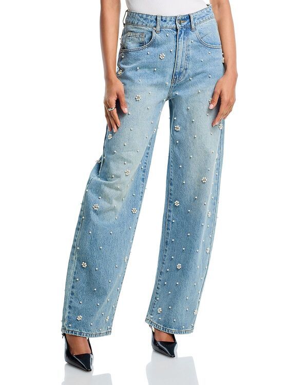 スティーブ マデン レディース ボトムス デニムパンツ ジーンズ STEVE MADDEN Fianna Embellished High Rise Barrel Jeans in Coastal Blue ブルー 27,820円