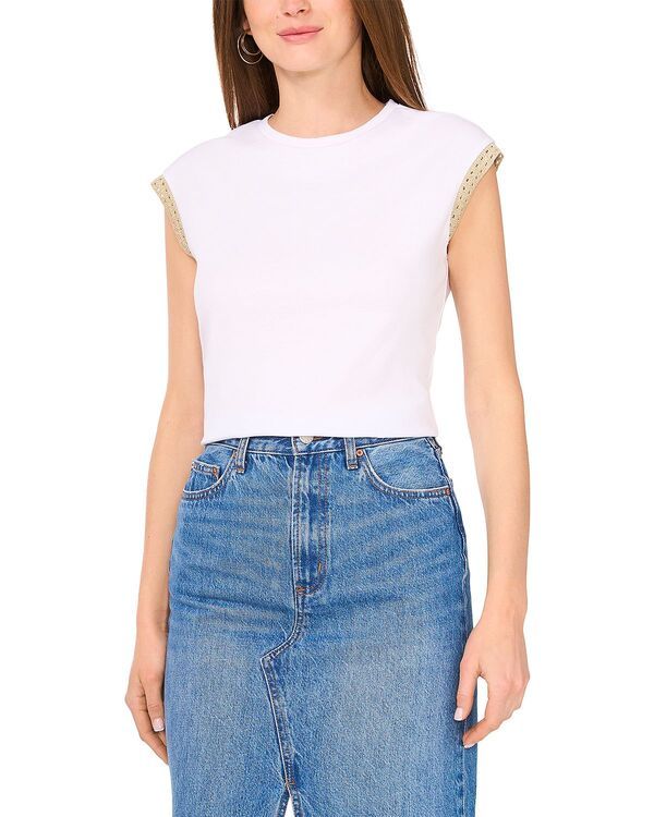 ヴィンスカムート レディース トップス シャツ VINCE CAMUTO Crocheted Trim Top Ultra White ホワイト