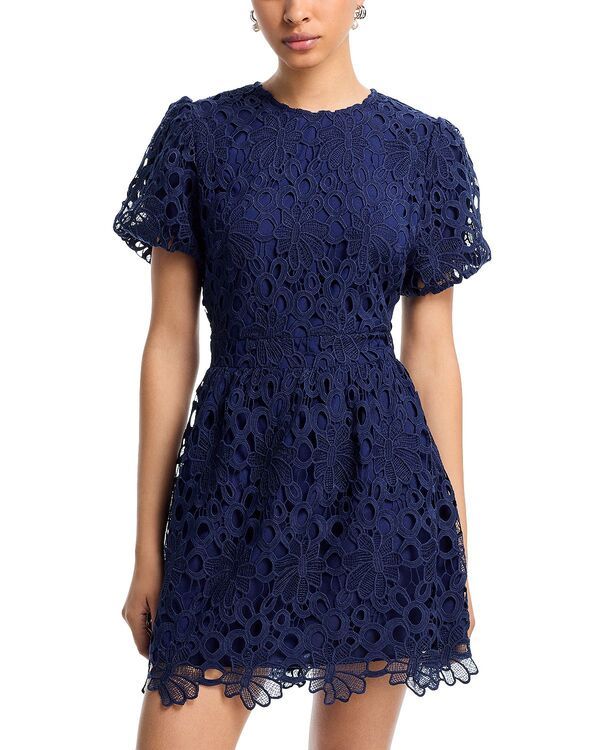 アクア レディース トップス ワンピース ミニ レース AQUA Puff Sleeve Mini Lace Dress Exclusive Navy ネイビー