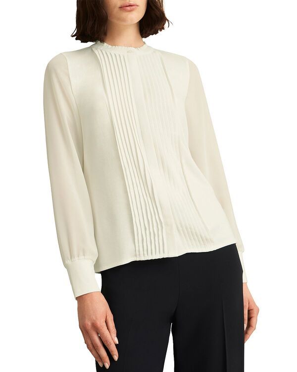 ホッブスロンドン レディース トップス シャツ プリーツ ブラウス HOBBS LONDON Carina Pleated Blouse Ivory アイボリー