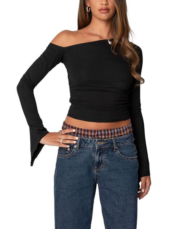 アディクテッド レディース トップス シャツ アシンメトリー Edikted Stacie Asymmetric Long Sleeve Top Black ブラック 12,145円