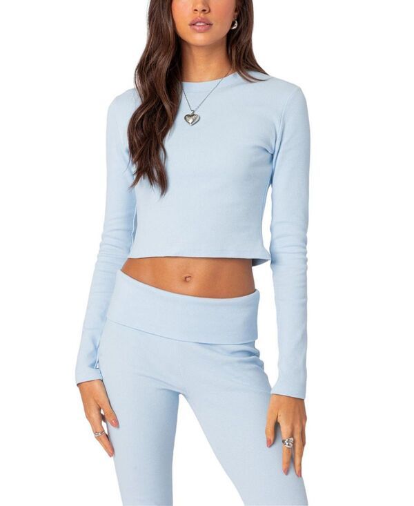 アディクテッド レディース トップス シャツ リブ Edikted Coffee Break Ribbed Top Light Blue ブルー