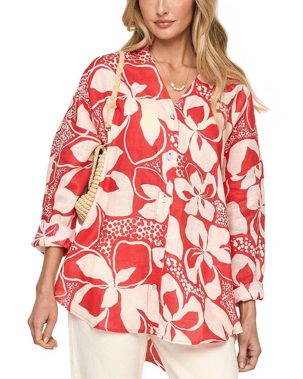 エルスペース レディース トップス シャツ リネン LSpace LRio Button Front Linen Cover Up Tunic Hibiscus Bloom