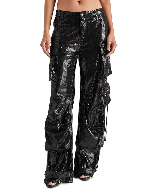 スティーブ マデン レディース ボトムス カジュアルパンツ カーゴパンツ スパンコール STEVE MADDEN Duo Sequin Cargo Pants Black ブラック