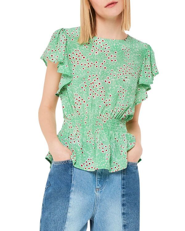 ホイッスルズ レディース トップス シャツ Whistles Daisy Meadow Frill Sleeve Top GreenMulti グリーン