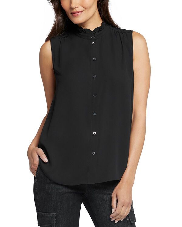 エヌワイディージェイ レディース トップス シャツ フリル ノースリーブ NYDJ Sleeveless Ruffled Top Black ブラック