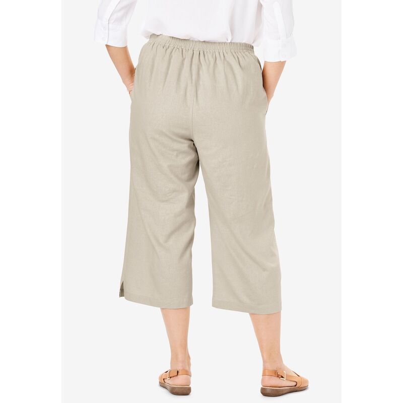 ウーマン ウィズイン レディース ボトムス カジュアルパンツ プラスサイズ プチ キャップ リネン Woman Within Plusize Petite Linen Capri Deep Cobalt Stripe コバルト
