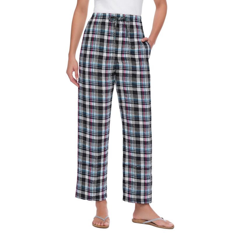 ウーマン ウィズイン レディース ボトムス カジュアルパンツ プラスサイズ Woman Within Plusize Seersucker PullOn ElasticWaist Pants Black Raspberry Plaid ブラック