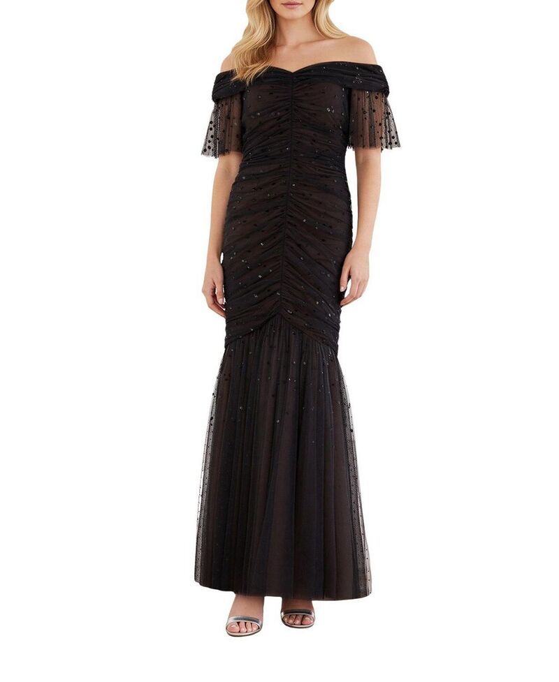 ニードルアンドスレッド レディース トップス ワンピース オフショルダー スパンコール Needle Threadappled Sequin Rouched OffShoulder Gown GraphiteWarm Taupe グラファイト