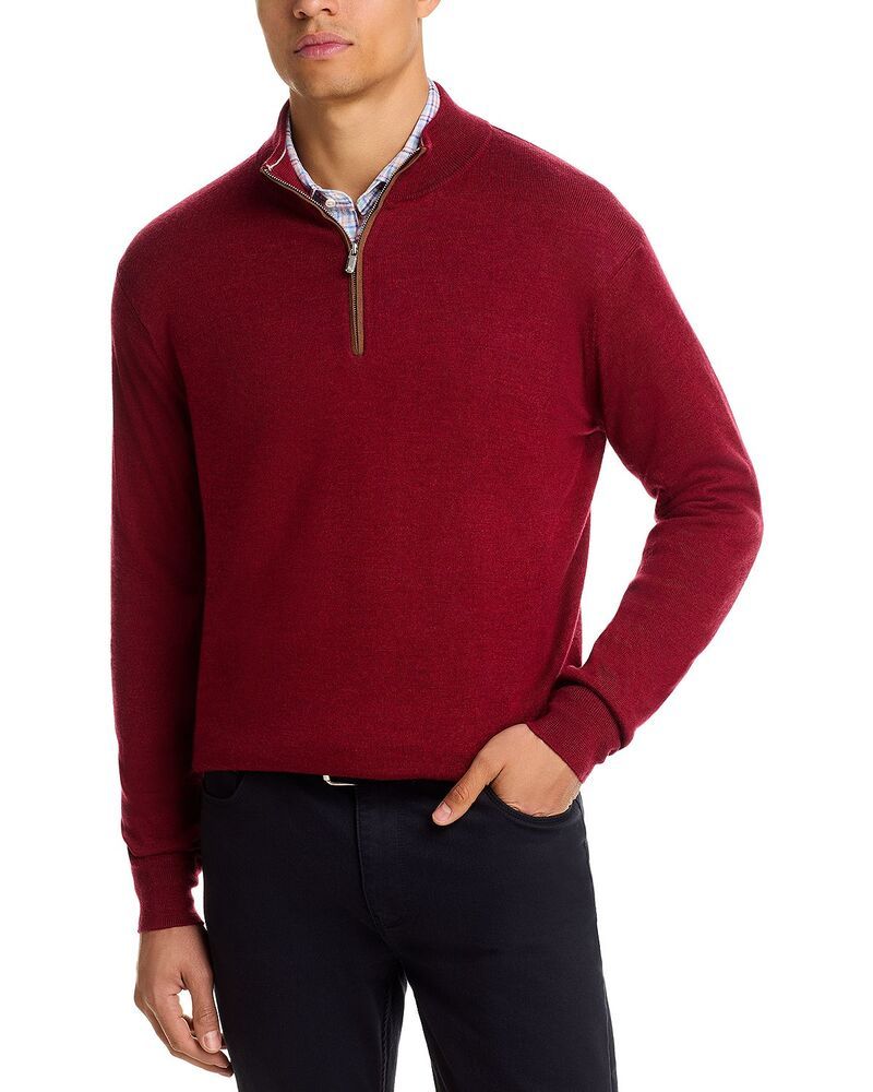 ピーター・ミラー メンズ アウター ニット・セーター ハーフジップ スエード Peter Millar Autumn Crest Suede Trim Quarter Zip Sweater Brick Red レッド