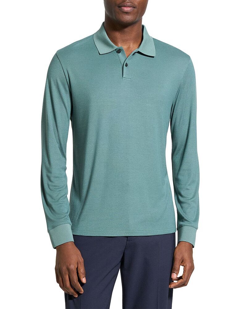 セオリー メンズ トップス ポロシャツ Theory Goris Long Sleeve Polo Shirt Dark Feldspar Green グリーン