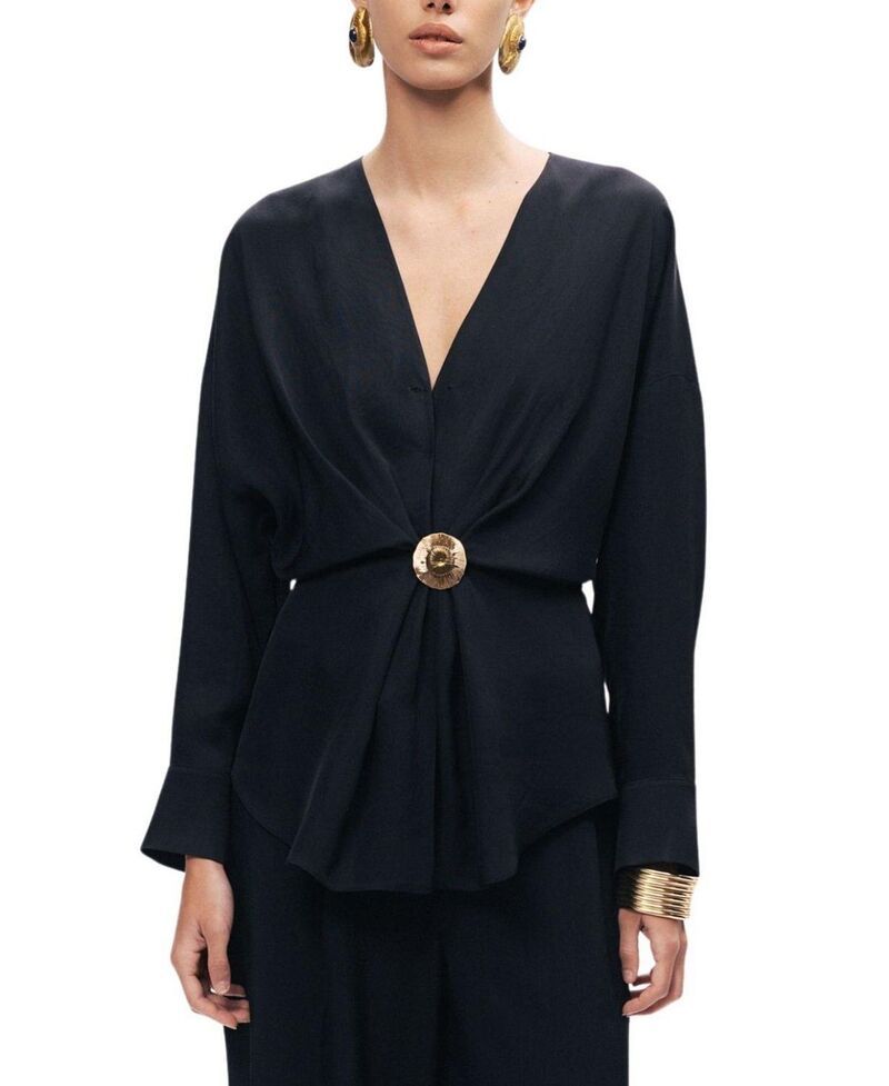 ノクチューン レディース トップス シャツ ドレープ NOCTURNE Draped BuckleDetail Shirt Black ブラック
