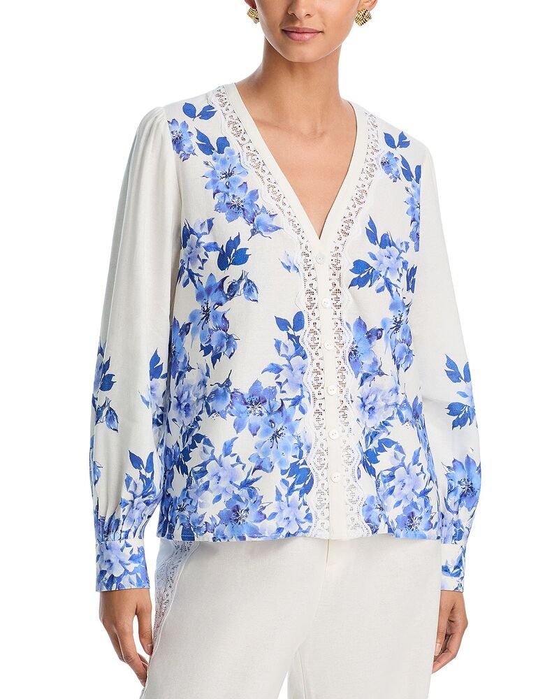 アクア レディース トップス シャツ フラワー柄 ブラウス レース フラワー AQUA Placed Floral Blouse Exclusive Blue Multi ブルー