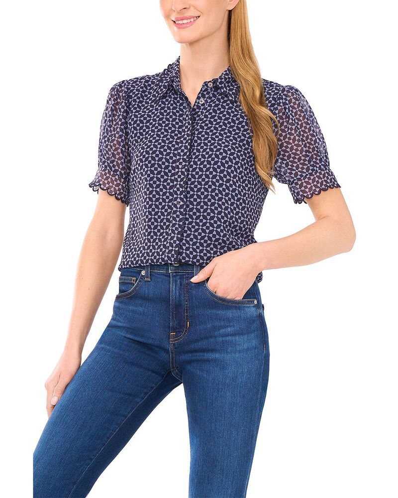 セセ レディース トップス シャツ CeCe Scalloped Short Sleeve Top Night Horizon