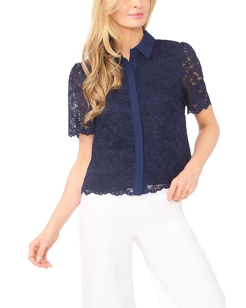 セセ レディース トップス シャツ CeCe Short Sleeve Hidden Placket Shirt Classic Navy ネイビー