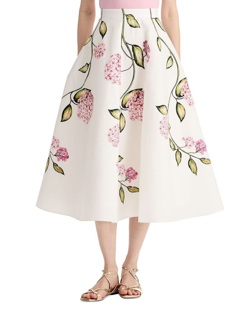 オスカー デ ラ レンタ レディース ボトムスカート Oscar de la Renta Porcelain Flowers Poplin Skirt PinkWhite ホワイト