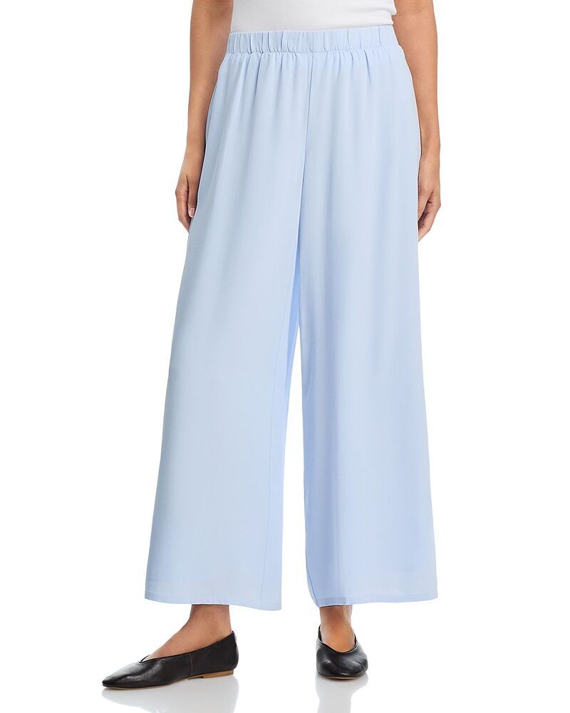 エイリーンフィッシャー レディース ボトムス カジュアルパンツ ワイドレッグ クレープ ジョーゼット シルク Eileen Fisher Silk Georgette Crepe Wide Leg Pants Airy Blue ブルー