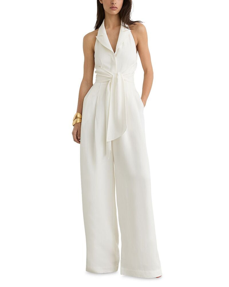 レイス レディース トップス ジャンプスーツ REISS Taya Tie Front Jumpsuit Ivory アイボリー