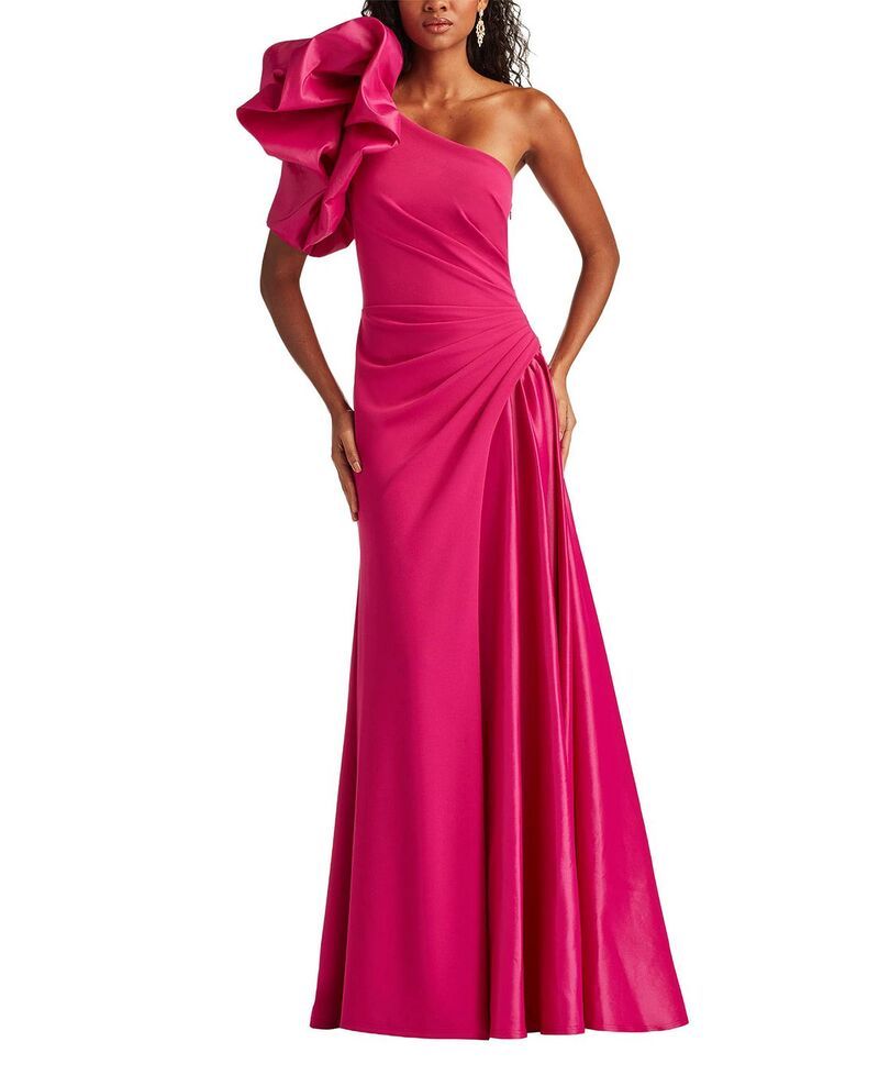 タダシショージ レディース トップス ワンピース コントラスト Tadashi Shoji Romay Pouf Sleeve Contrast Gown Hibiscus
