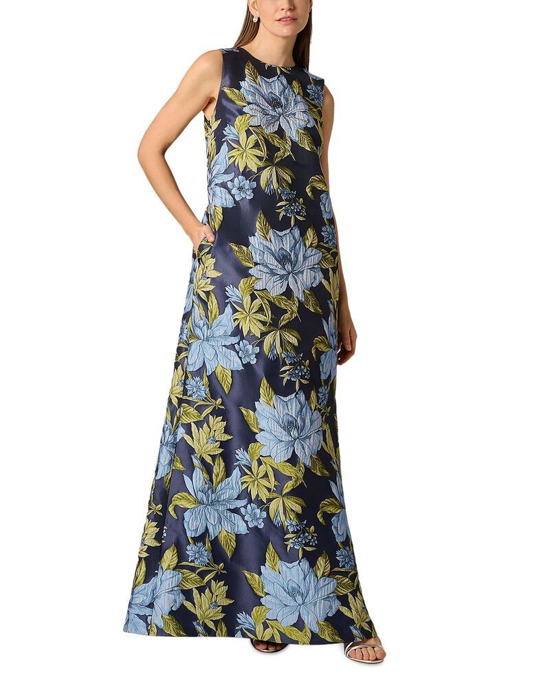 アイダンマットックス レディース トップス ワンピース フラワー柄 フラワー Aidan Mattox Floral Jacquard Trapeze Gown Blue Multi ブルー