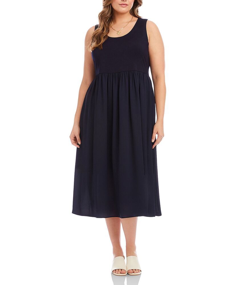 カレンケーン レディース トップス ワンピース プラスサイズ ミディ ノースリーブ コントラスト Karen Kane Plusize Sleeveless Contrast Midi Dress Navy ネイビー