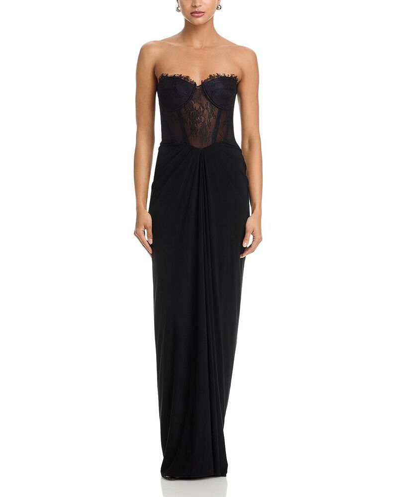 ビーシービージーマックスアズリア レディース トップス ワンピース レース ジャージー BCBGMAXAZRIA Lace Jersey Floor Sweepingown Black ブラック