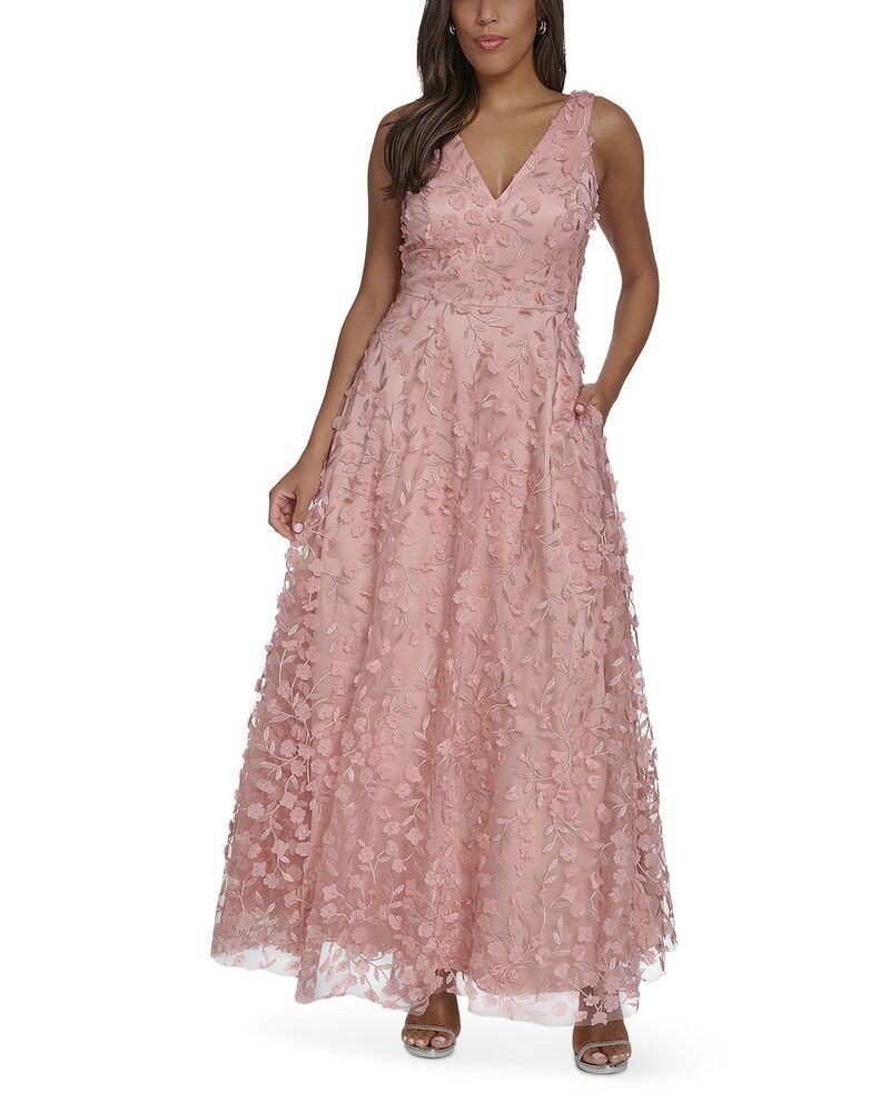 エリザジェイ レディース トップス ワンピース Vネック フラワー柄 フラワー Eliza J Floral Appliqud V Neck Gown Blush ブラッシュ