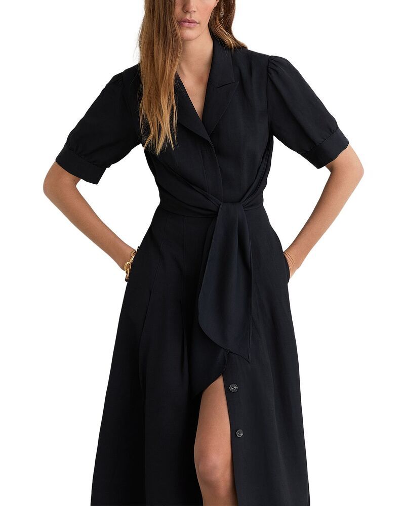 レイス レディース トップス ワンピース ミディ リネン REISS Tessera Short Sleeve Linen Blend Midi Dress Navy ネイビー