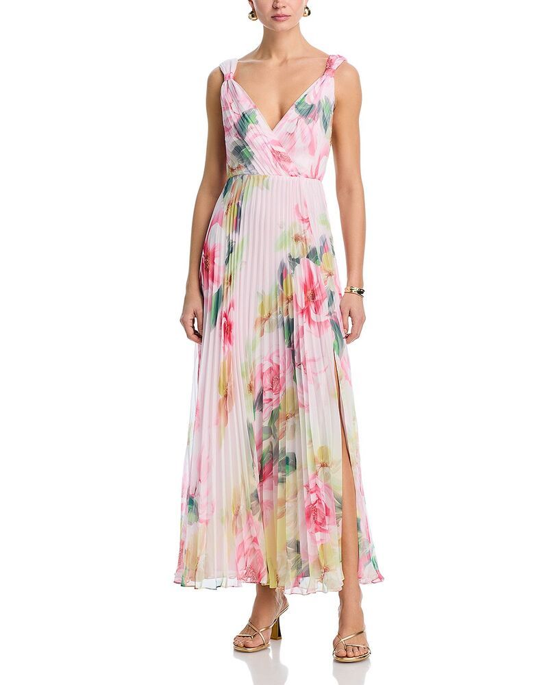 アクア レディース トップス ワンピース フラワー柄 プリーツ レース マキシ フラワー AQUA Placed Floral Pleated Maxi Dress Exclusive Pink Multi ピンク