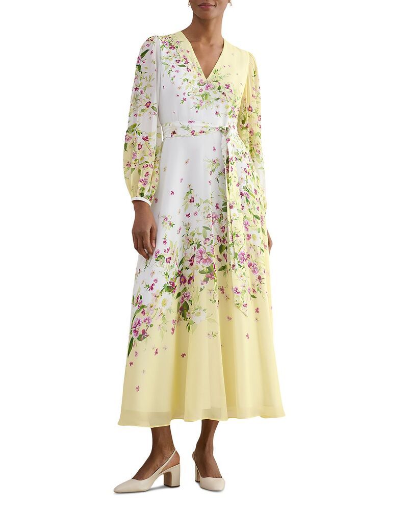 ホッブスロンドン レディース トップス ワンピース フラワー柄 プチ シルク フラワー HOBBS LONDON Petite Ariel Silk Floral Dress Yellow Multi イエロー
