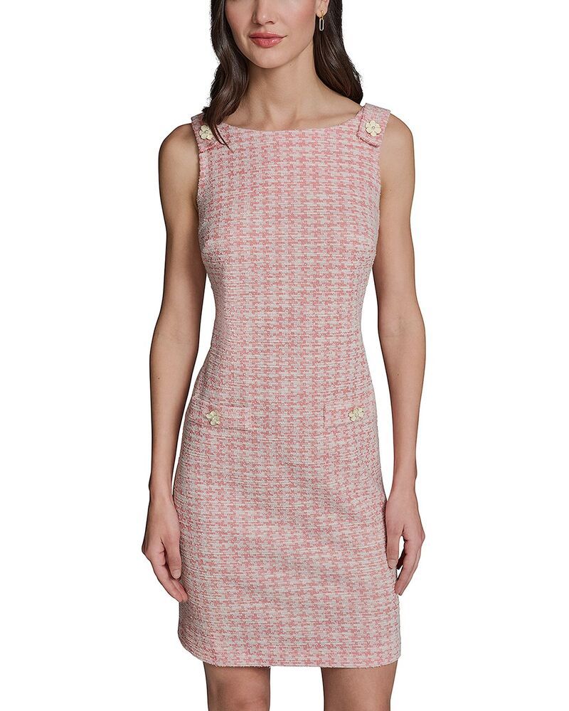 カール ラガーフェルド レディース トップス ワンピース ツイード ノースリーブ ニット KARLAGERFELD PARIS Flower Button Sleeveless Knitweedress Camelia Soft White ホワイト