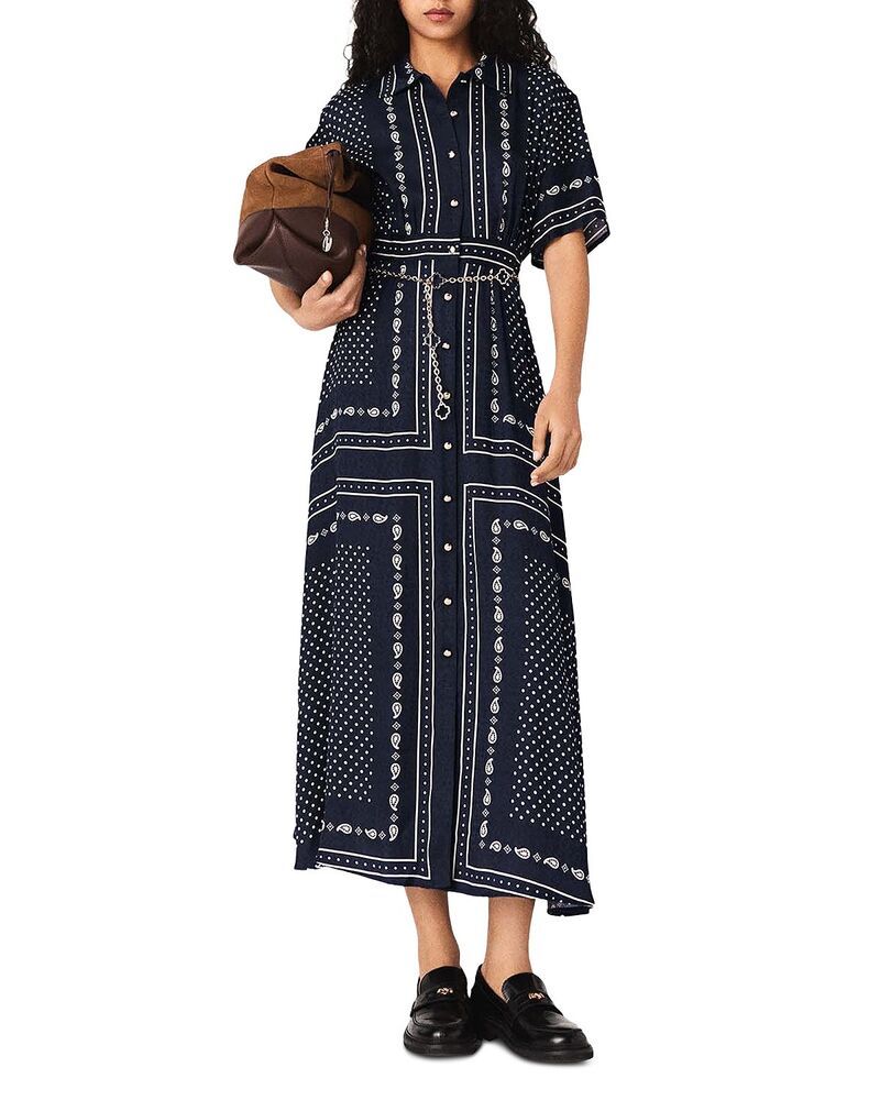 マージュ レディース トップス シャツ プリント Maje Bandana Print Chain Belt Shirtdress Navy Polka Dot Bandana Print ネイビー