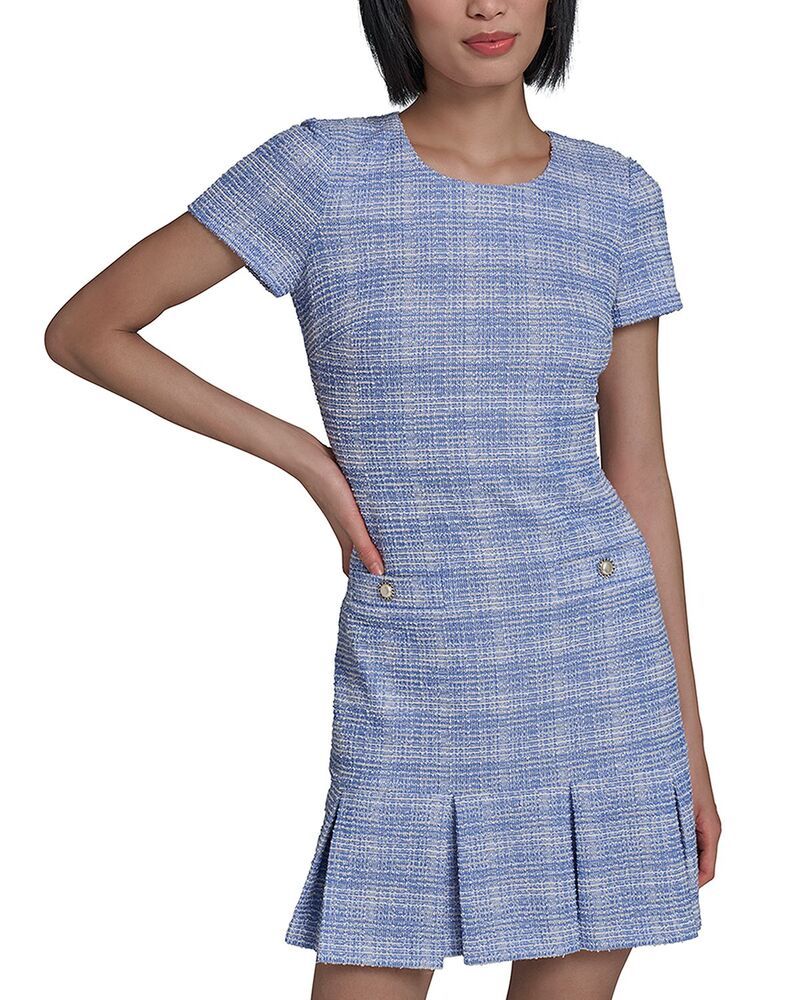 カール ラガーフェルド レディース トップス ワンピース A ライン ツイード KARLAGERFELD PARIShort Sleeve Boucle Tweed A Line Dress French Blue ブルー