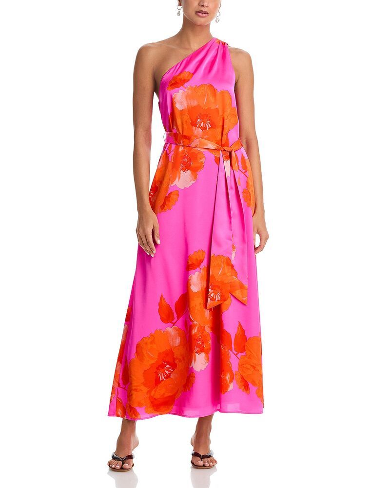 アクア レディース トップス ワンピース サテン マキシ AQUA One Shoulder Satin Maxi Dress Exclusive PinkOrange ピンク