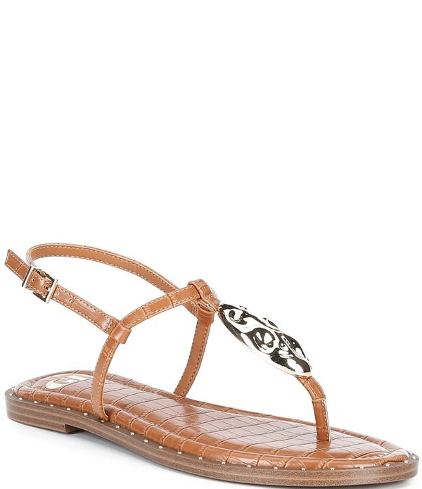 ジービー レディース シューズ サンダル GB FirstLight CrocEmbossed TStrap Flat Sandals Tan タン