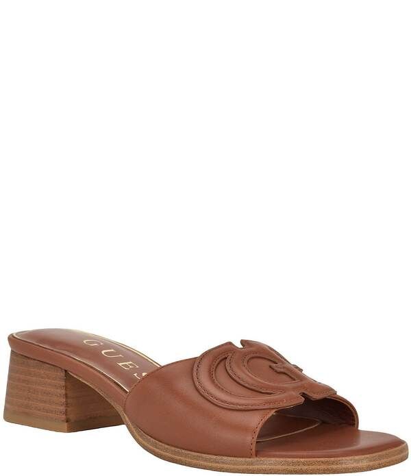 ゲス レディース シューズ サンダル レザー ロゴ ヒール Guess Cerinna Leather Logo Block Heel Slide Sandals Medium Natural