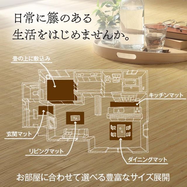 籐 マット キッチン 玄関 自然素材 ひんやり インドネシア産 むしろ 約80×420cm